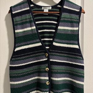 Navy and Green Striped V-Neck Sweater Vest